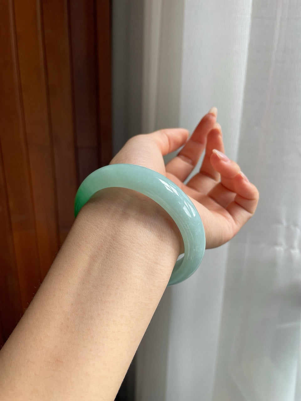 冰种阳绿平安镯（56mm）