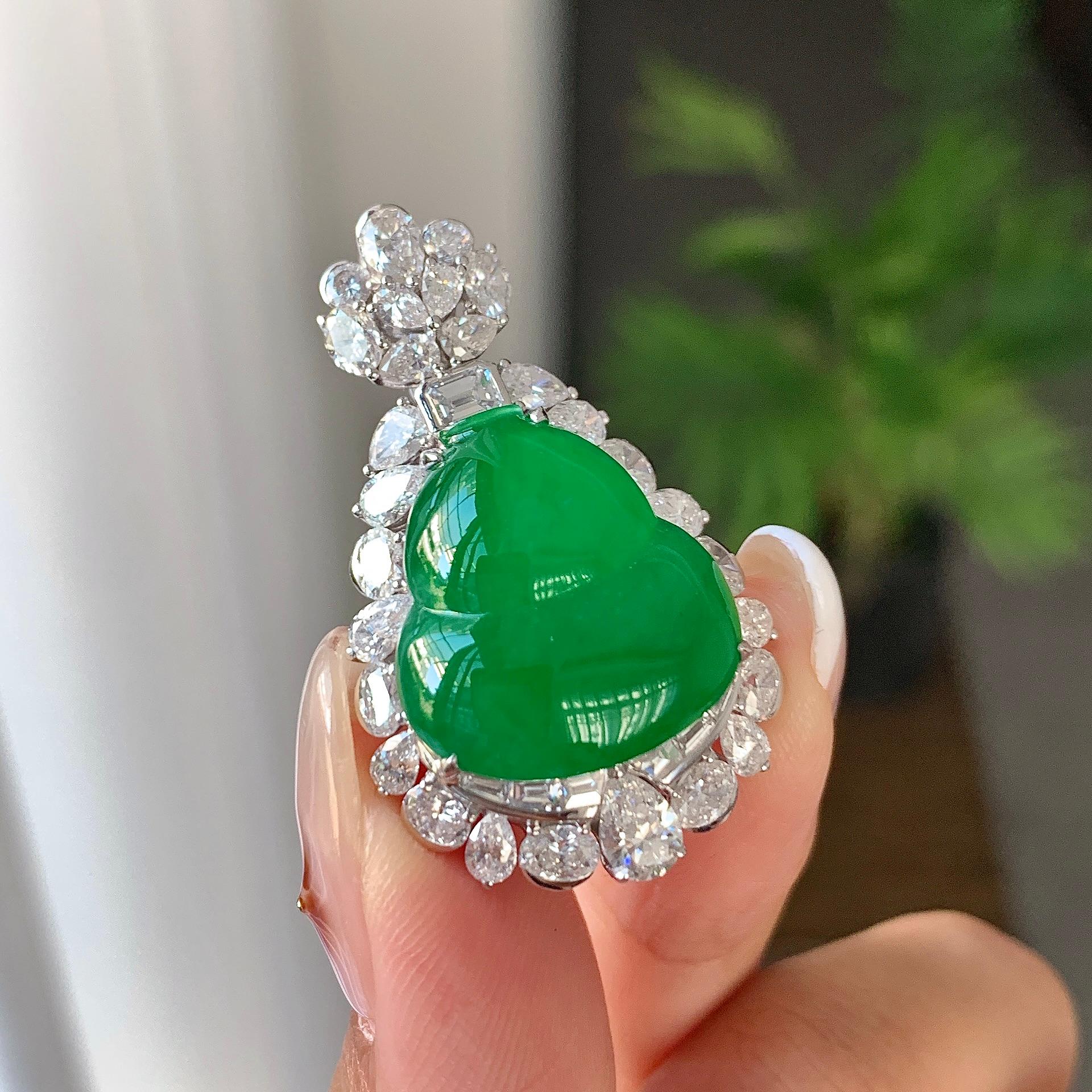 18k金钻镶糯冰种满绿葫芦吊坠（yc242675）