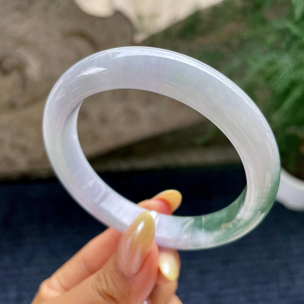 细糯种淡紫底飘花正圈平安镯57.9圈 天然缅甸A货翡翠（yc464078）