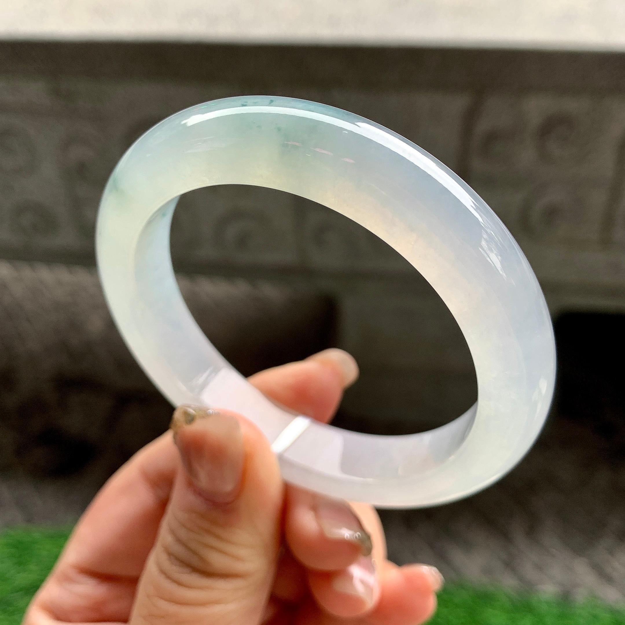 糯冰种飘花平安镯（53.5mm）（yc288711）