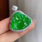 18k金镶冰种满绿翡翠佛公（yc247157）