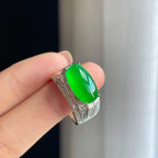 铜托冰玻种满绿翡翠马鞍戒指（yc289685）