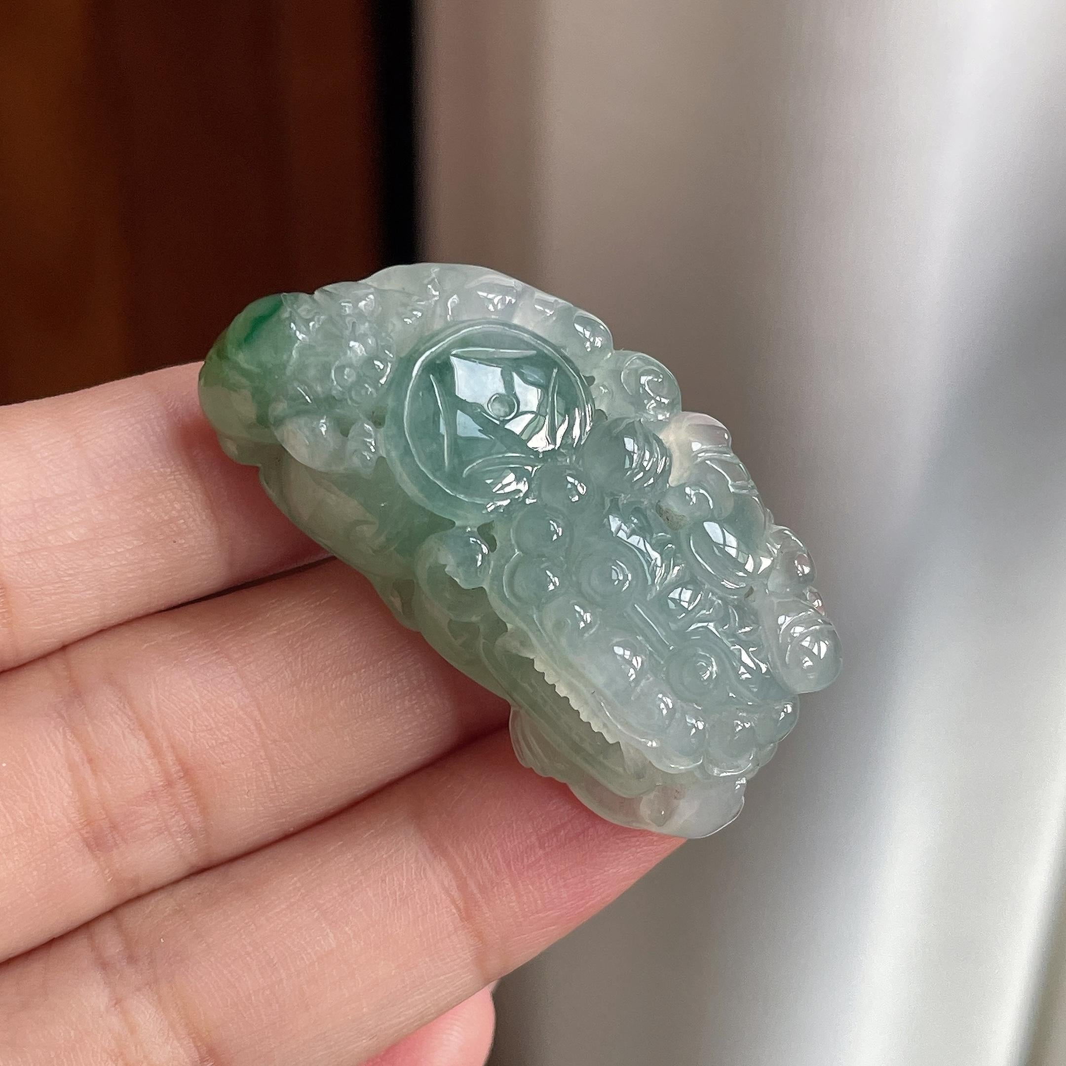 糯冰飘花貔貅挂件 天然缅甸A货翡翠（yc699163）