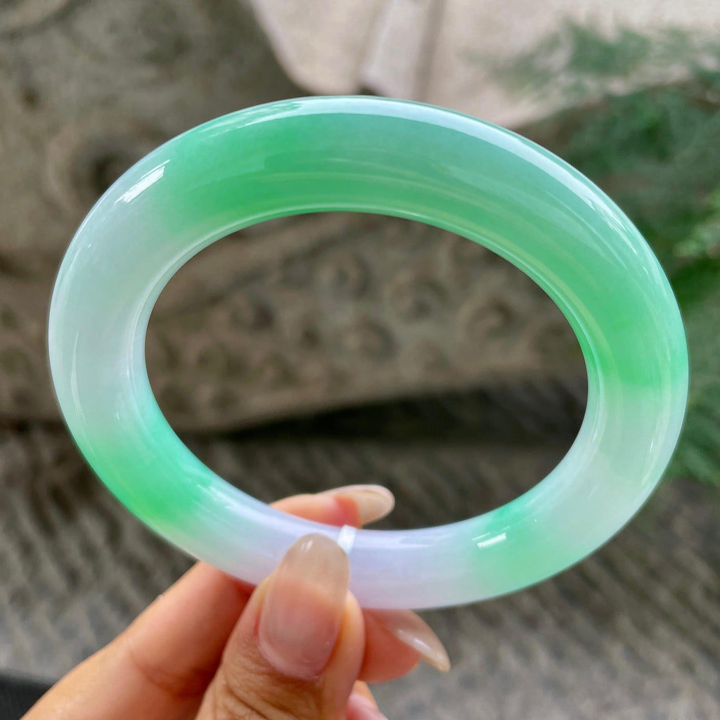 大圈口   细糯种春彩圆条手镯59.4圈    天然缅甸A货翡翠（yc351393）