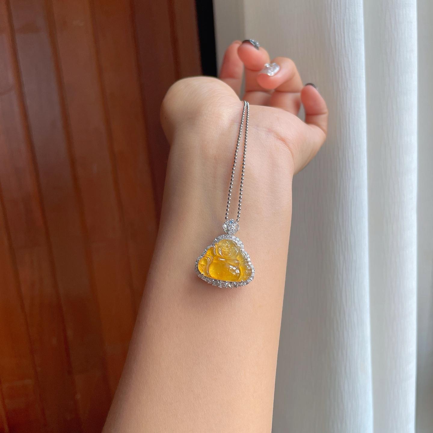 18k金钻镶冰种黄翡翡翠佛公（yc276770）