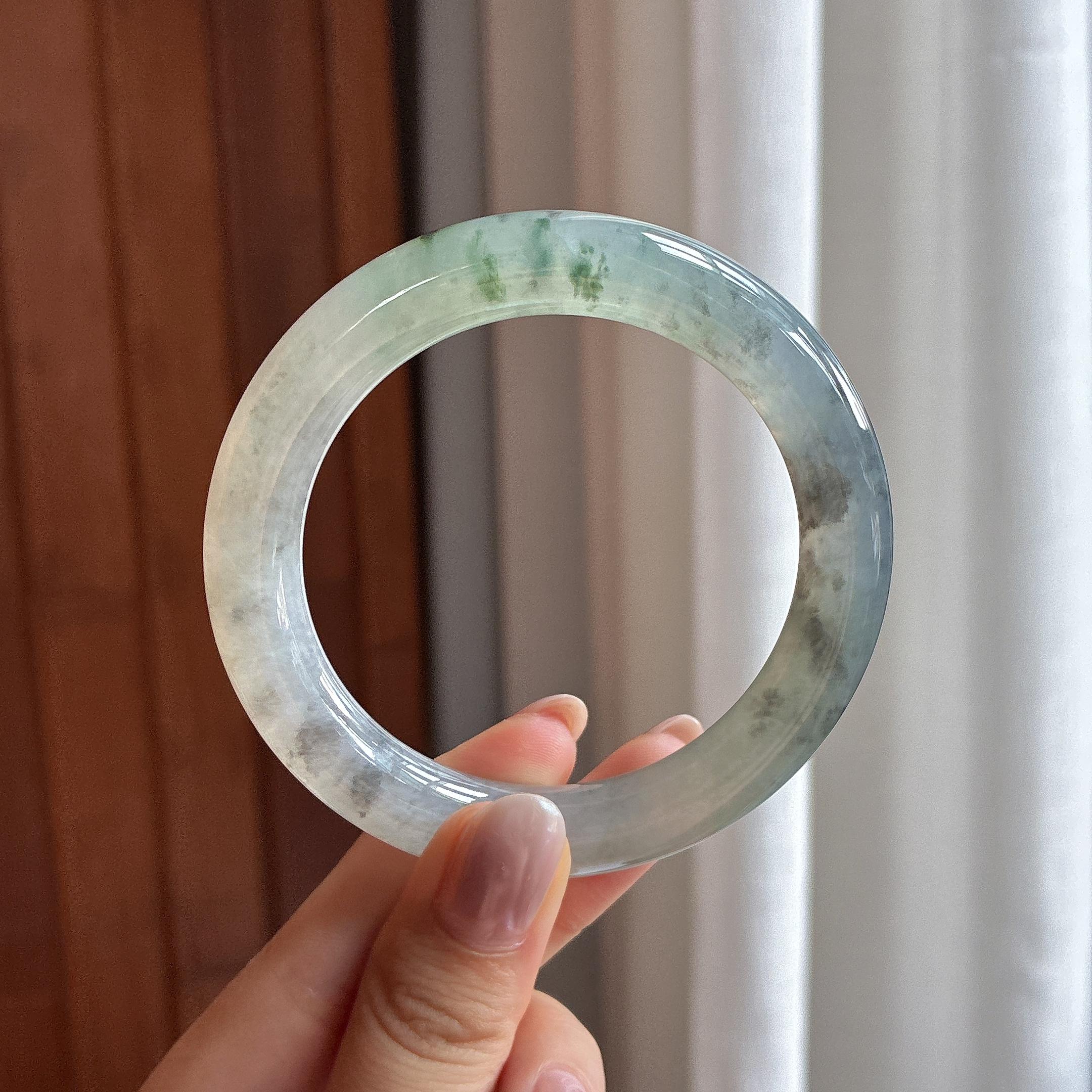 冰种乌鸡特色圆条手镯 54圈 天然缅甸A货翡翠（yc507109）