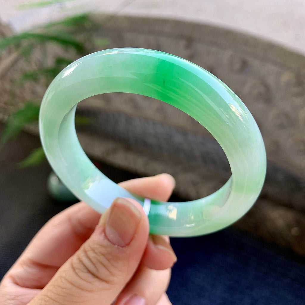 细糯种飘绿平安镯（54mm）（yc264511）