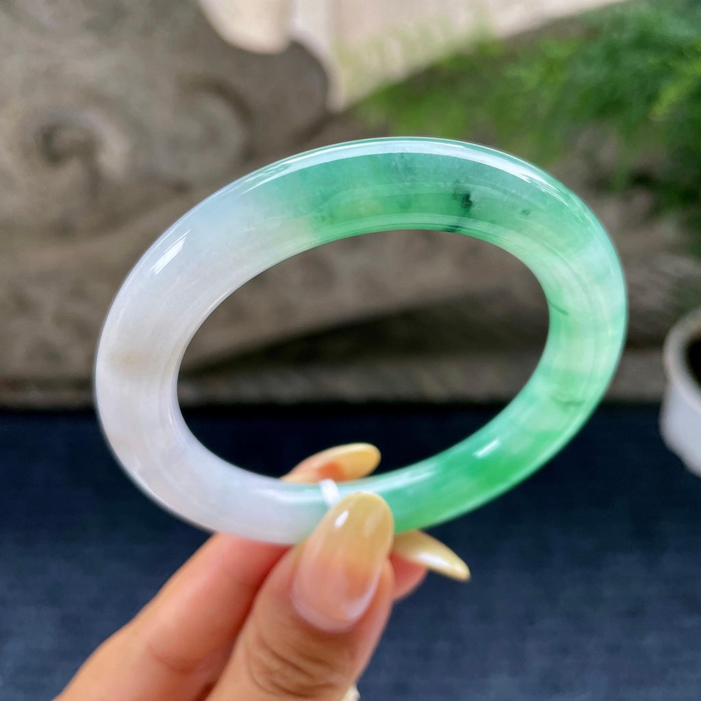 小圈口 糯冰种翠绿圆条手镯53.3圈 天然缅甸A货翡翠（yc489326）