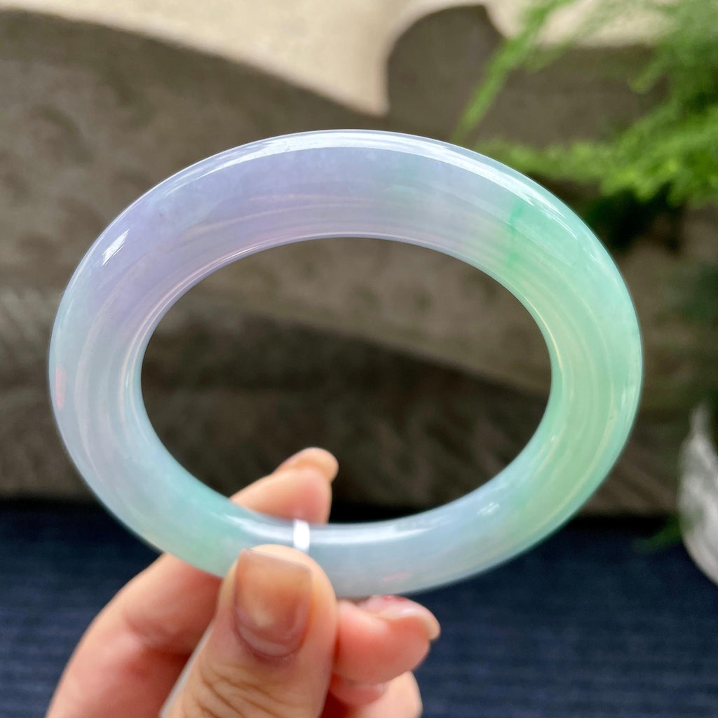 糯冰种春带彩圆条手镯56.3圈口  天然缅甸A货翡翠（yc350663）