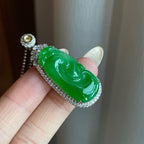 18k金钻镶糯冰种满绿翡翠如意（yc266562）