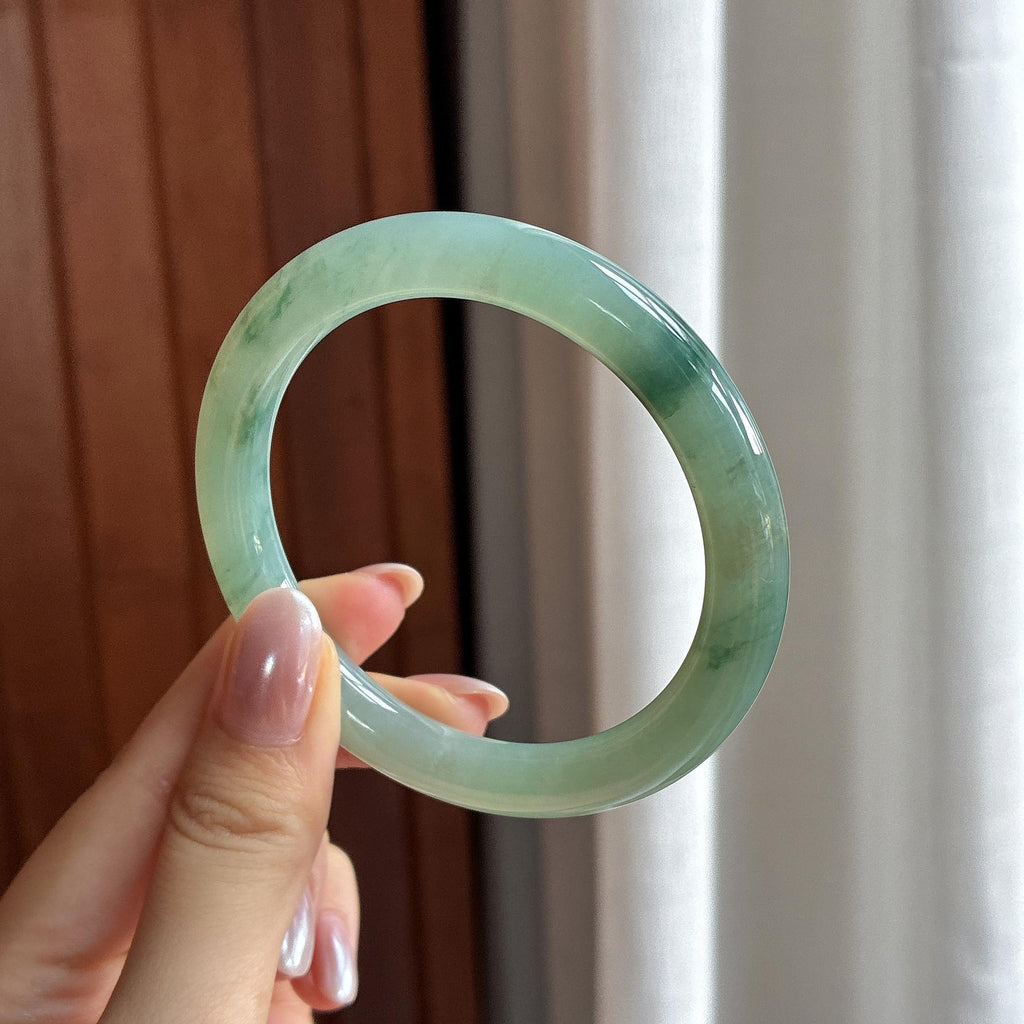糯冰飘花圆条手镯 56圈 天然缅甸A货翡翠（yc507144）