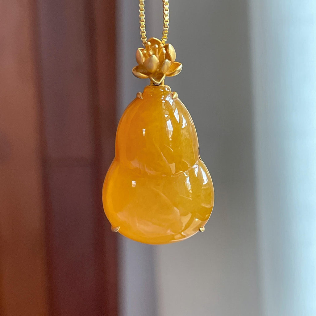 18k金镶糯冰黄翡翡翠葫芦（yc424995）