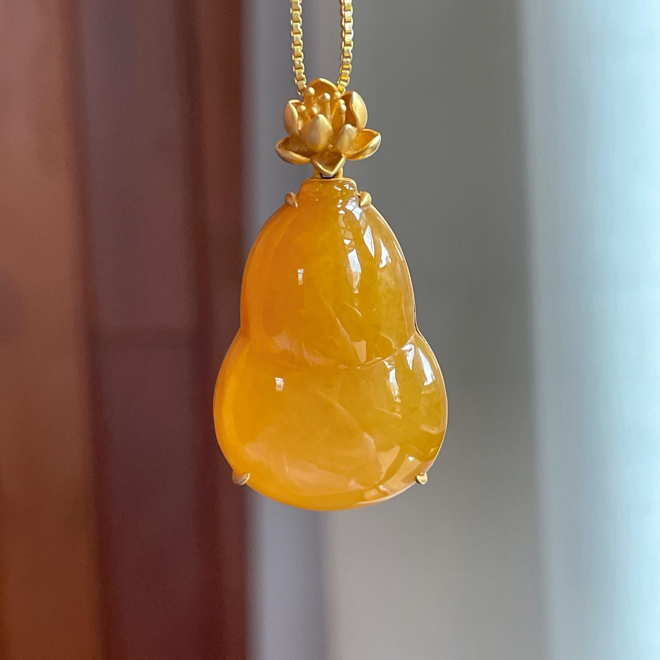 18k金镶糯冰黄翡翡翠葫芦（yc424995）
