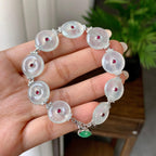 18K金钻镶糯冰种无色平安扣手链（yc246598）