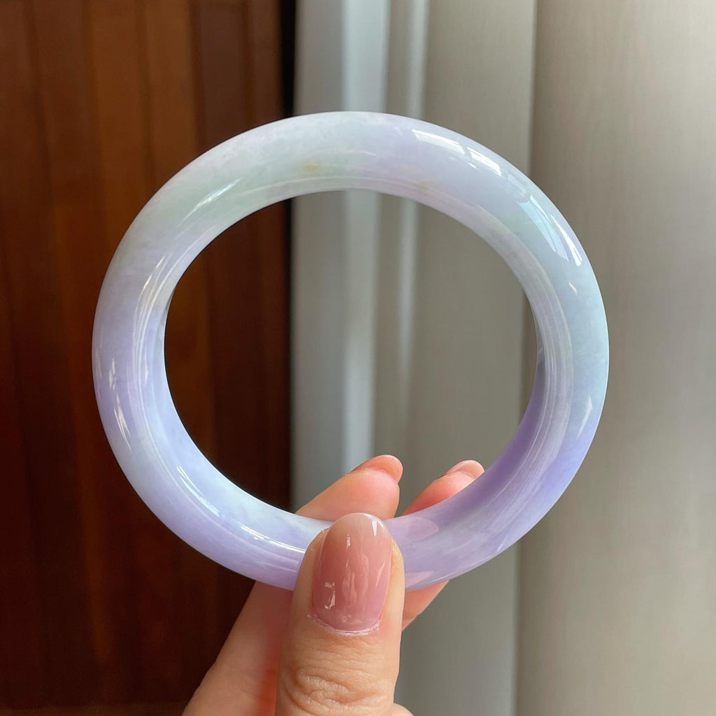 糯冰春带彩翡翠平安镯（58mm)（yc323835）