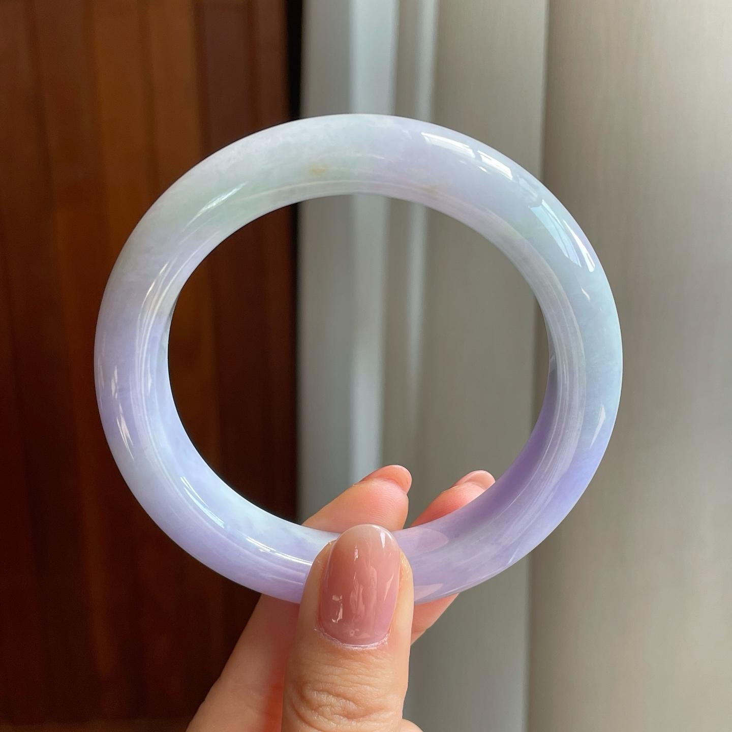 糯冰春带彩翡翠平安镯（58mm)（yc323835）