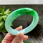 大圈口 糯种飘阳绿正圈平安镯60.2圈口 天然缅甸A货翡翠（yc317254）