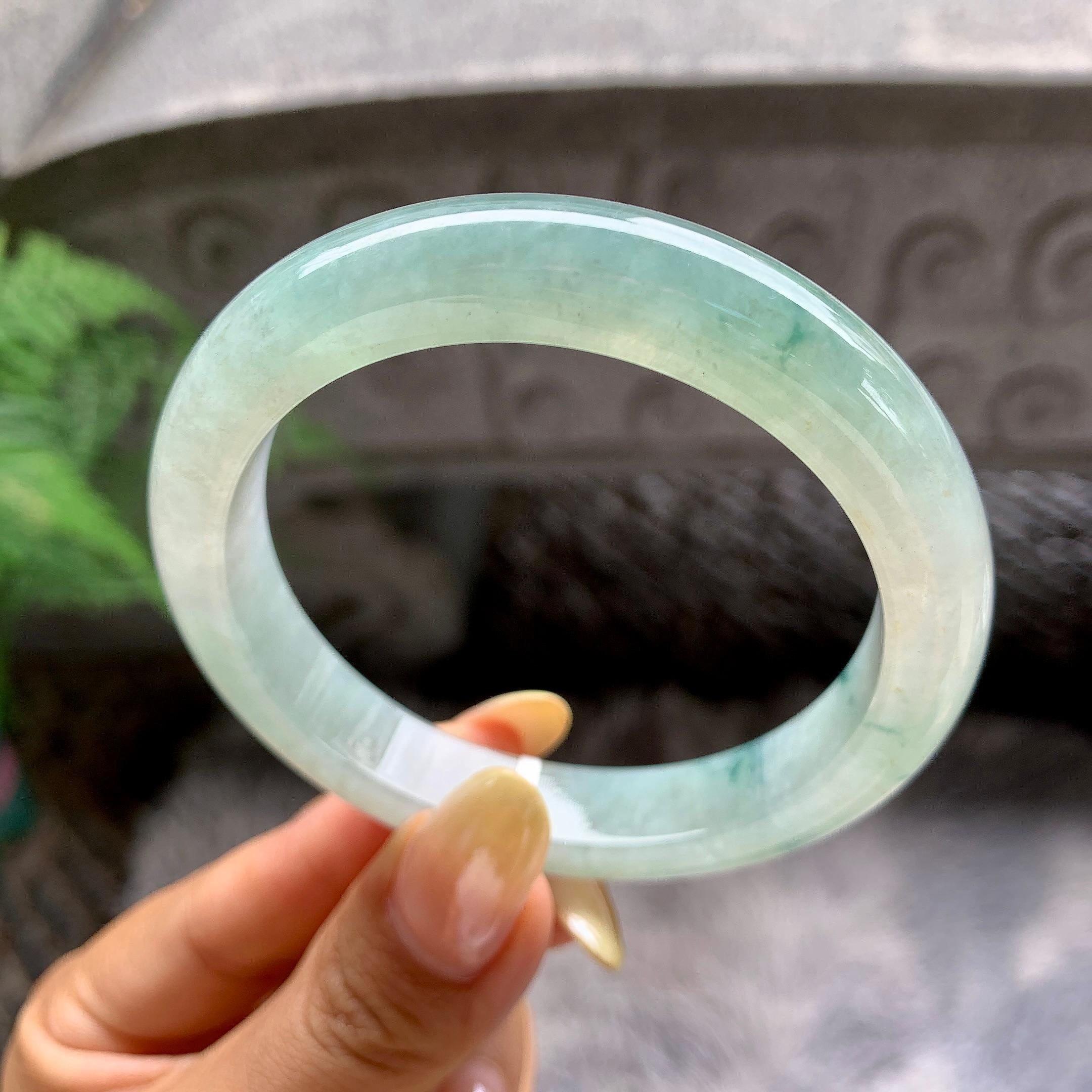 细糯种飘花正圈平安镯55圈 天然缅甸A货翡翠（yc481899）