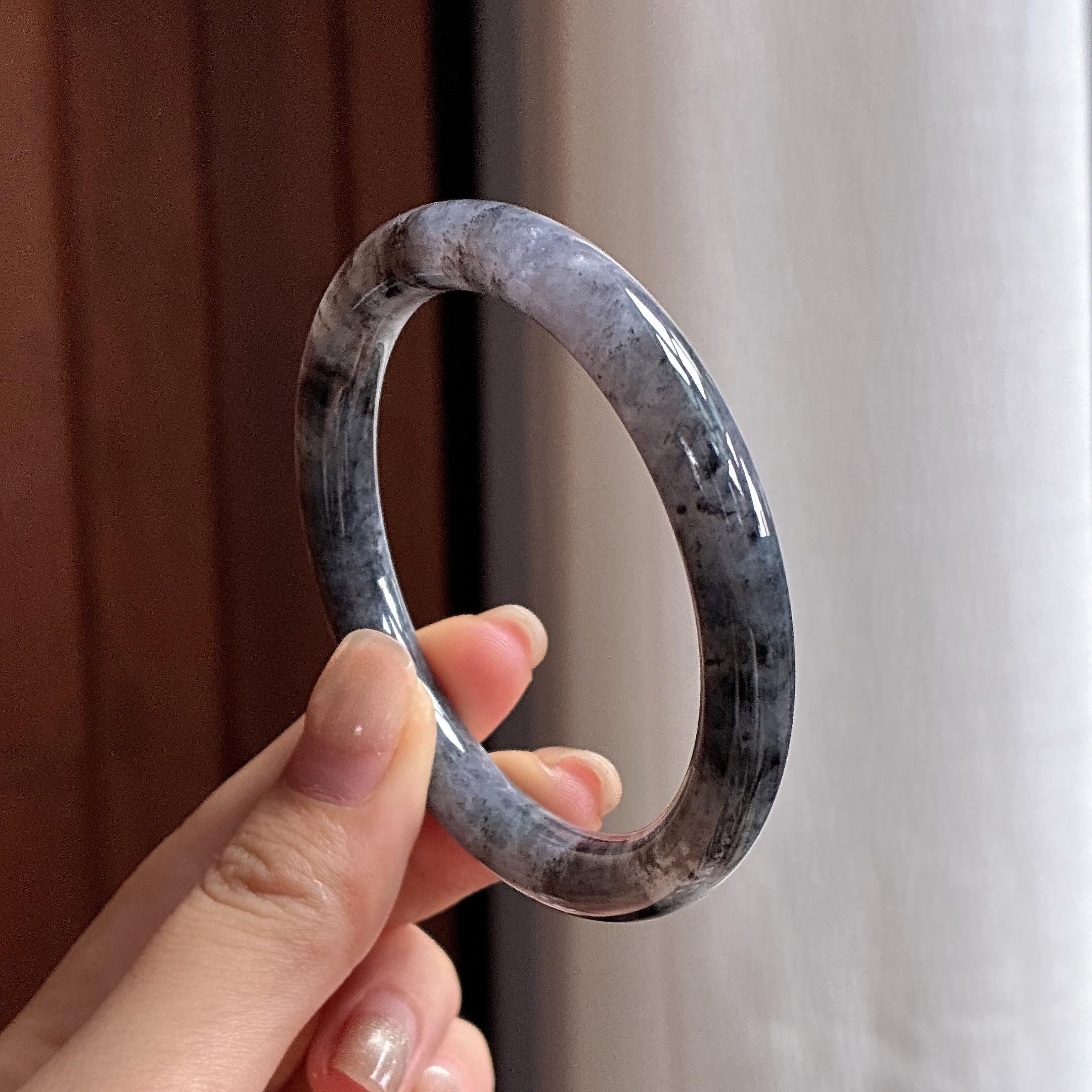 细糯种乌鸡圆条手镯 53圈 天然缅甸A货翡翠（yc483738）