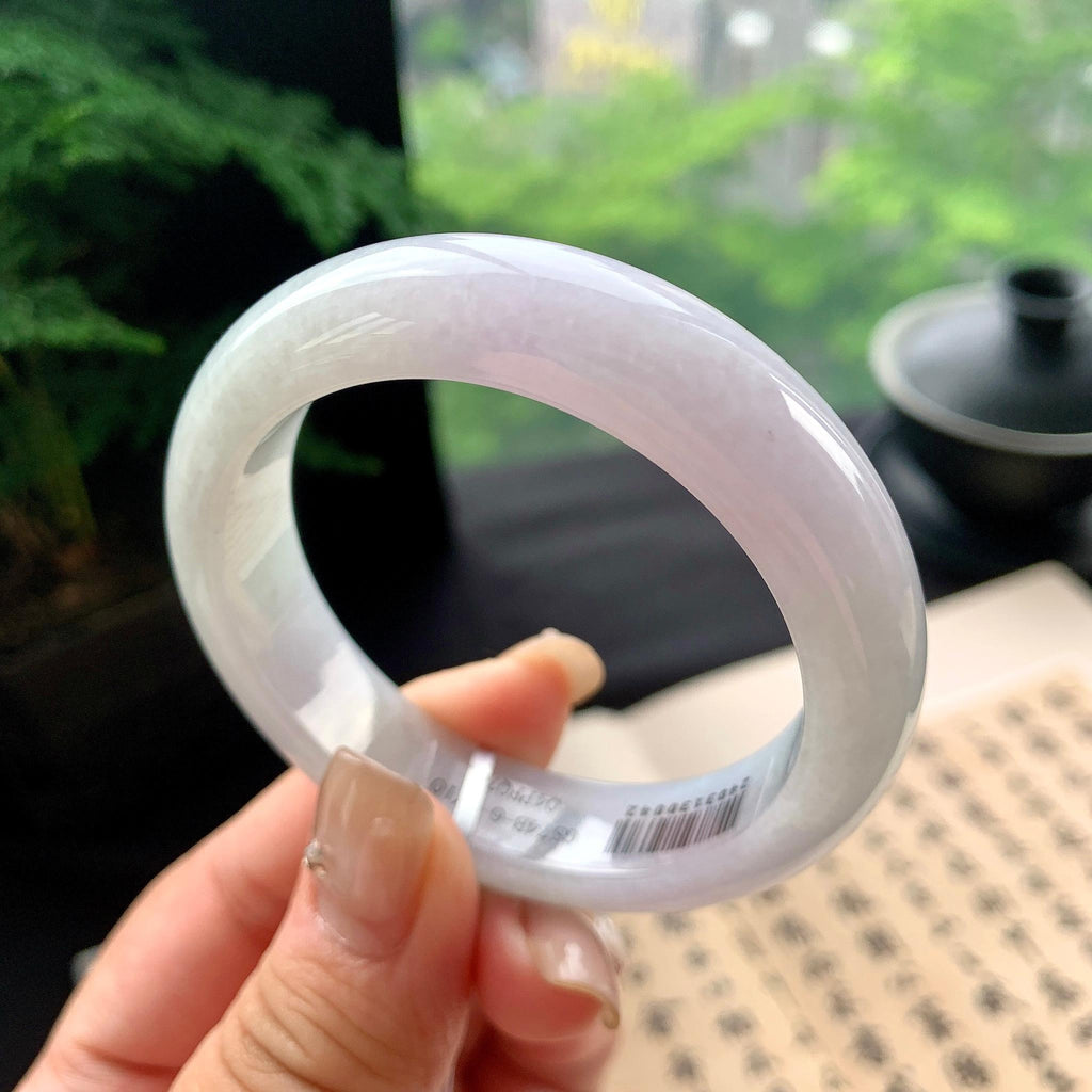 小圈口 细糯种淡紫罗兰正圈平安镯 50.3圈口 天然缅甸A货翡翠（yc473079）