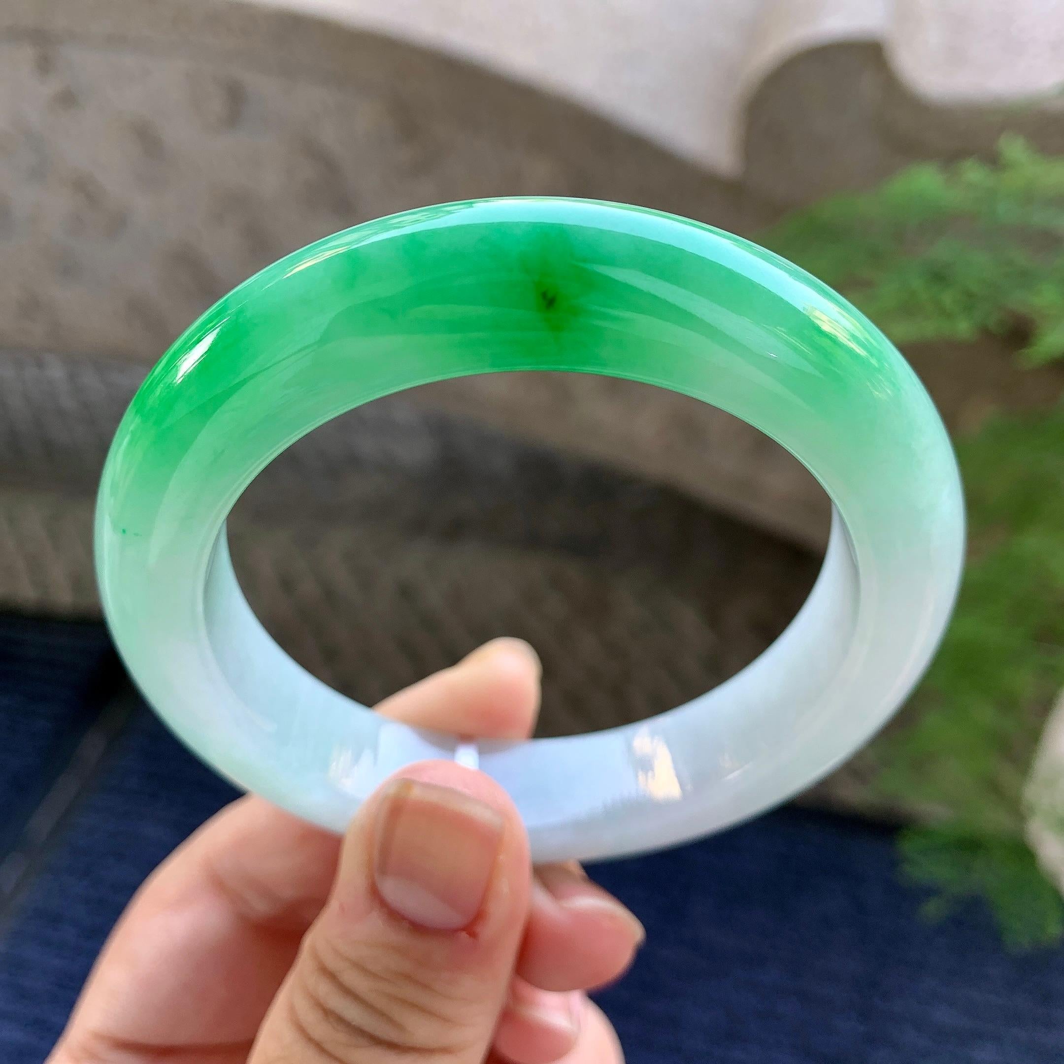 细糯种白底青平安镯（56.7mm）（yc249459）