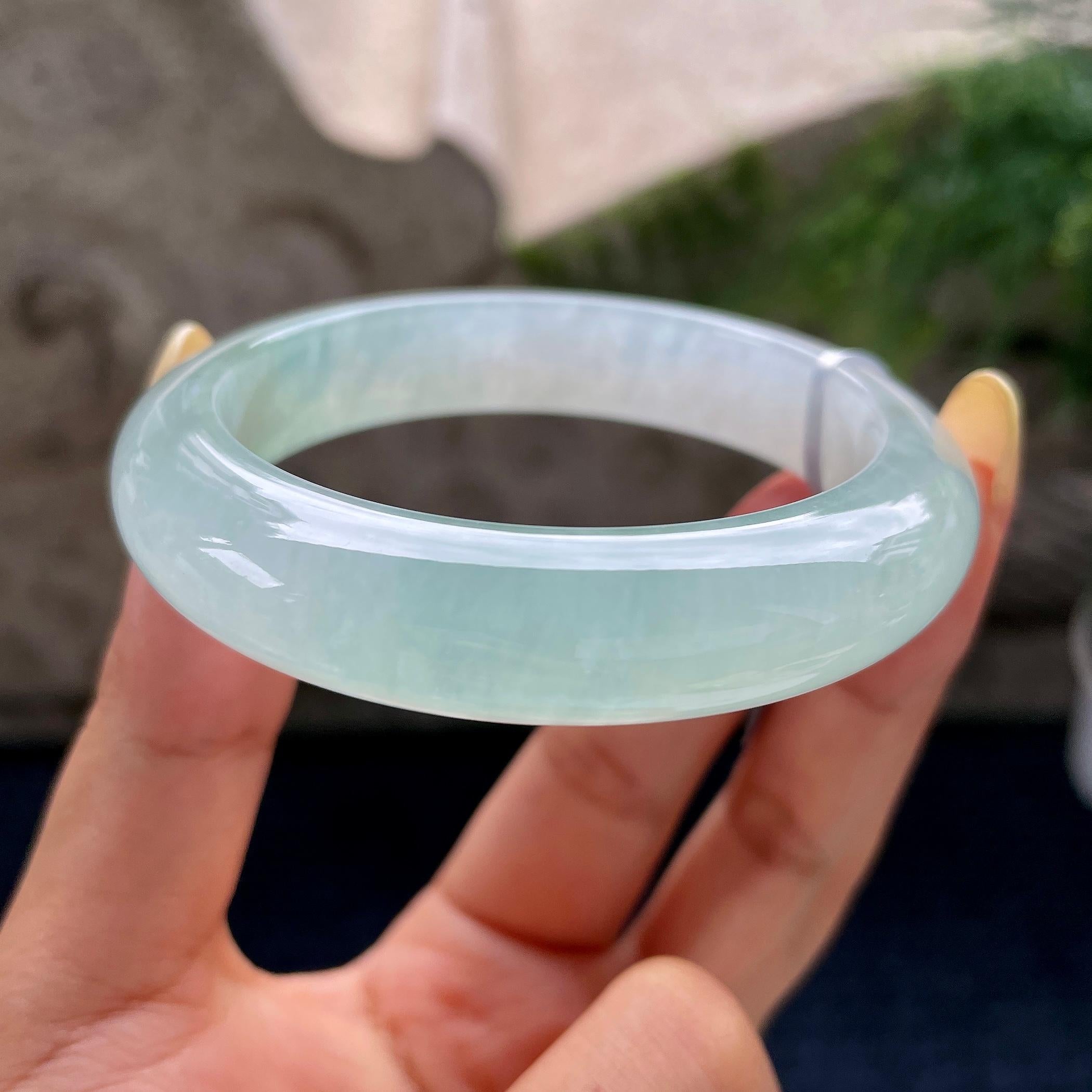 糯冰种淡晴水正圈平安镯55圈 天然缅甸A货翡翠（yc489268）