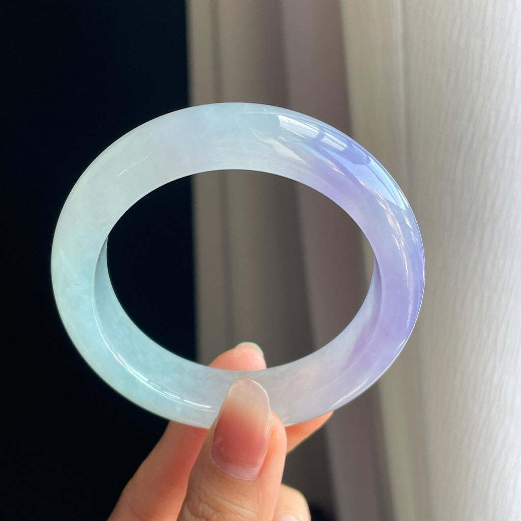 冰种春带彩翡翠平安镯（56.6mm)（yc322747）