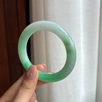 糯冰带色翡翠圆条手镯 54圈天然缅甸A货翡翠（yc439793）