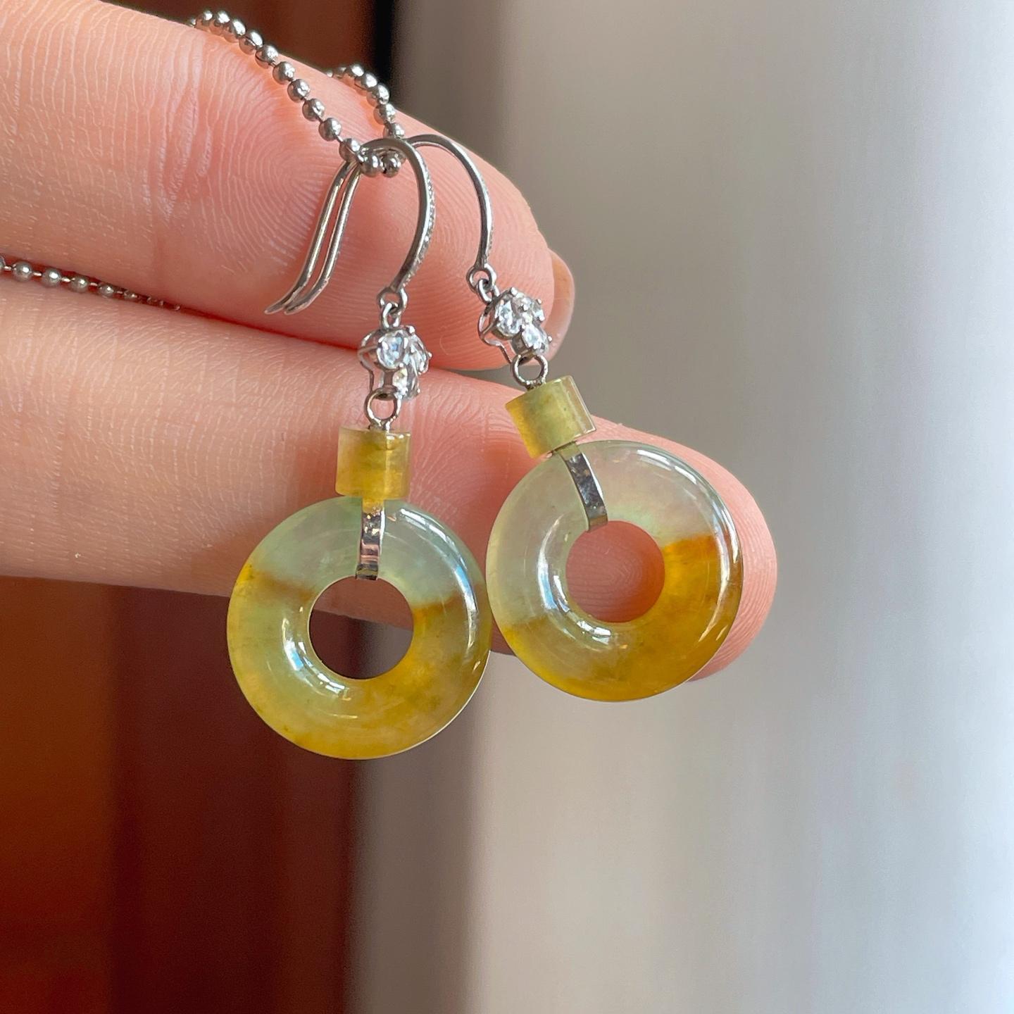 18k金镶冰种黄翡翡翠耳饰（yc276602）