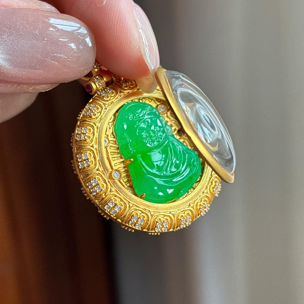 18k金镶冰种满绿翡翠宝宝佛天然缅甸A货翡翠（yc436962）