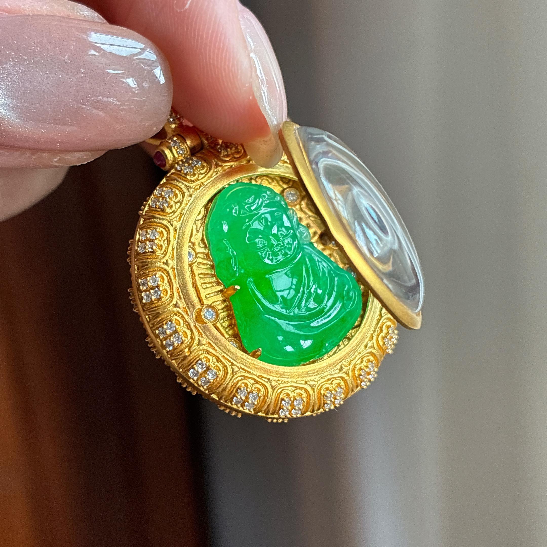 18k金镶冰种满绿翡翠宝宝佛天然缅甸A货翡翠（yc436962）