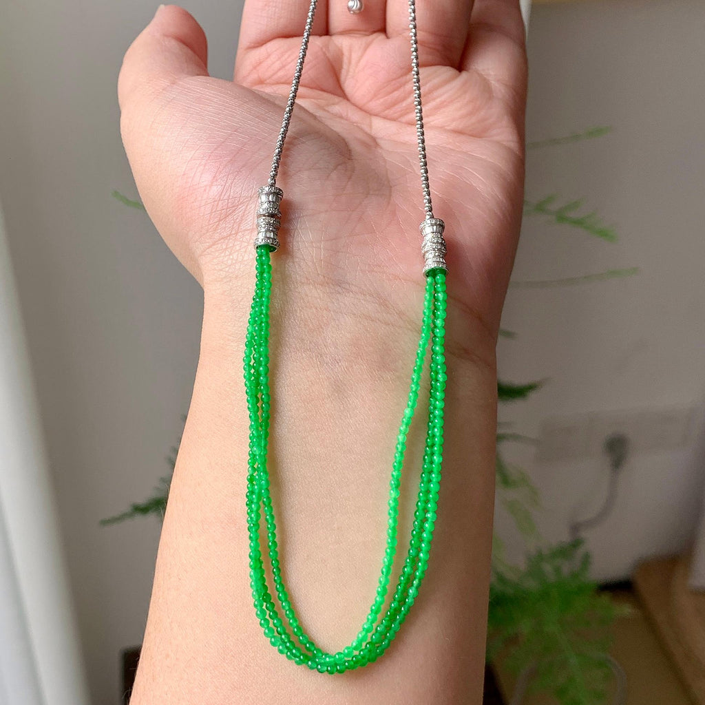 18K金钻镶糯冰种满绿小米珠链/手链（两用款）（yc252058）