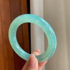 冰种蓝晴底翡翠圆条手镯（55.8mm)（yc345509）