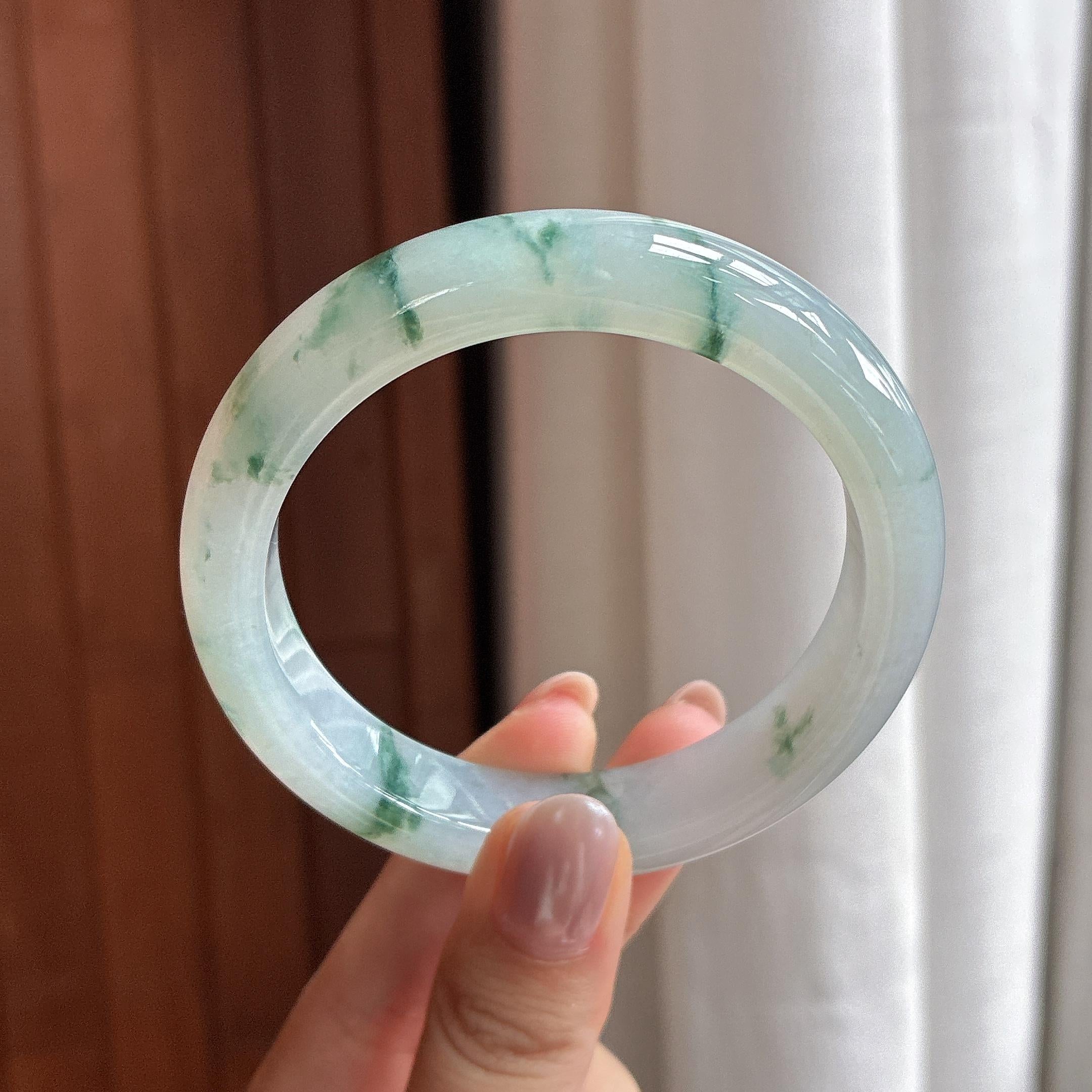 冰种飘花正圈平安镯 57圈 天然缅甸A货翡翠（yc506757）