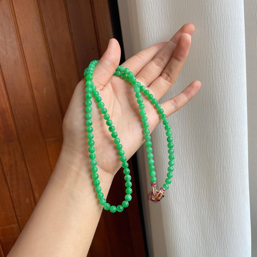 糯冰满绿翡翠珠串项链（yc251053）