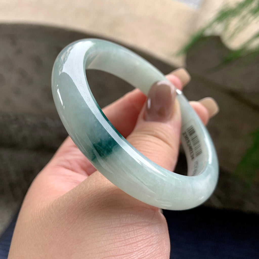 细糯种飘蓝花正圈平安镯  56.3圈口  天然缅甸A货翡翠（yc436246）