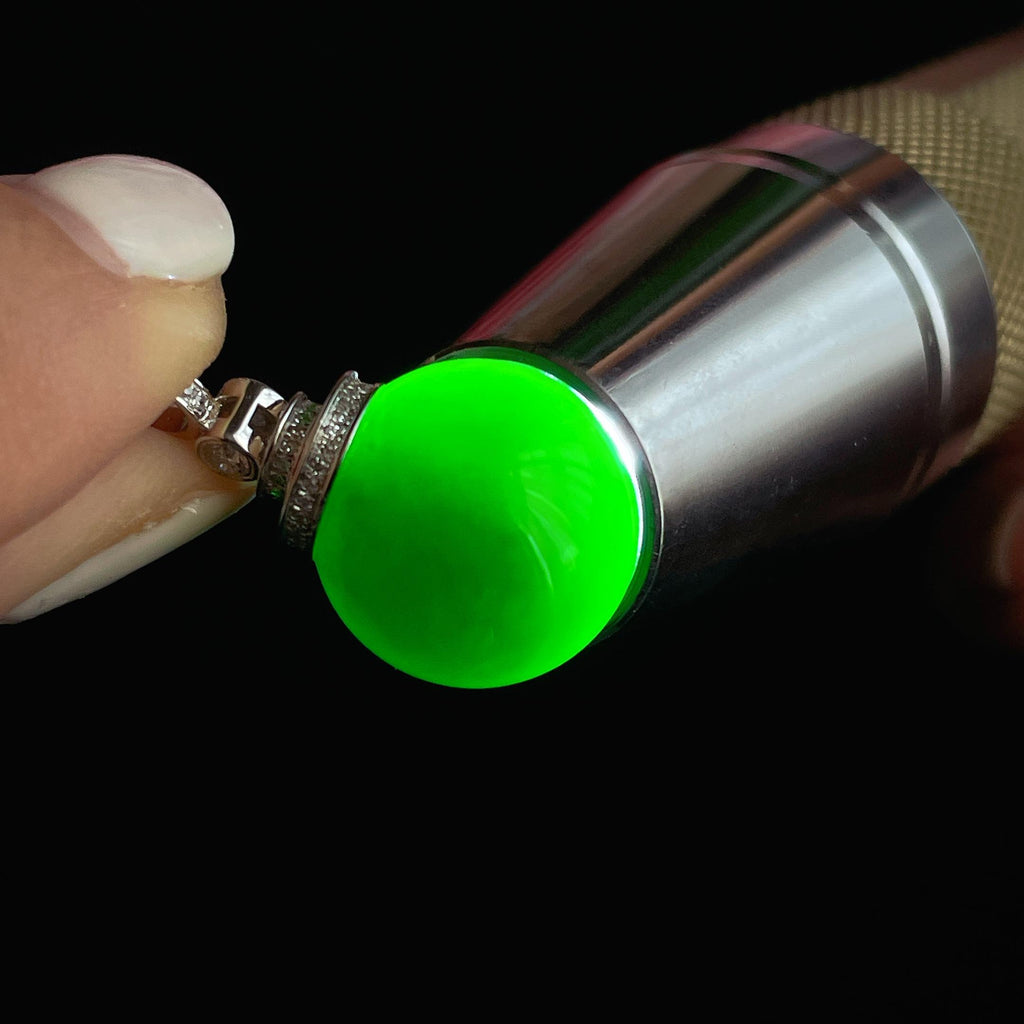 18k金扣冰种墨翠珠子吊坠（yc255808）