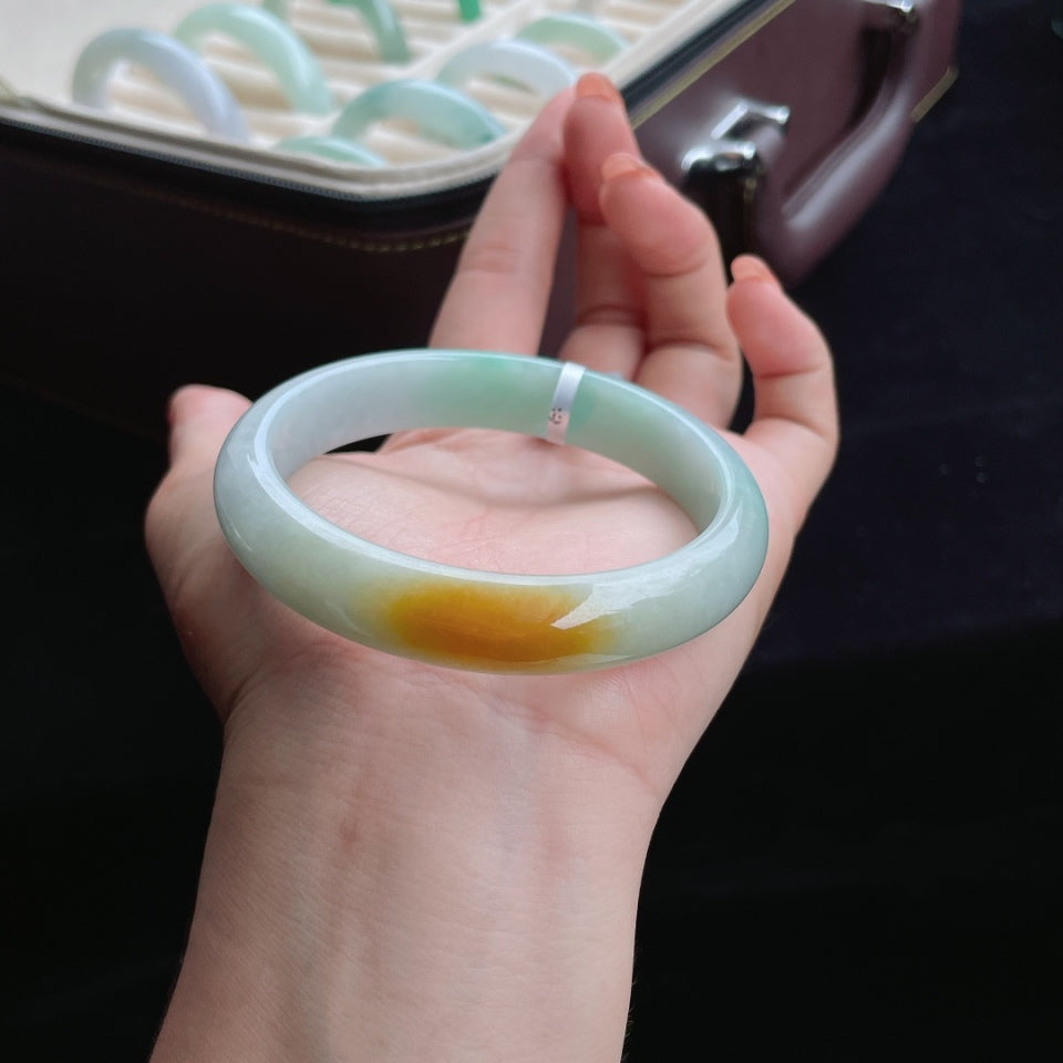 细糯种黄加绿翡翠手镯（58.7mm）（yc016515）
