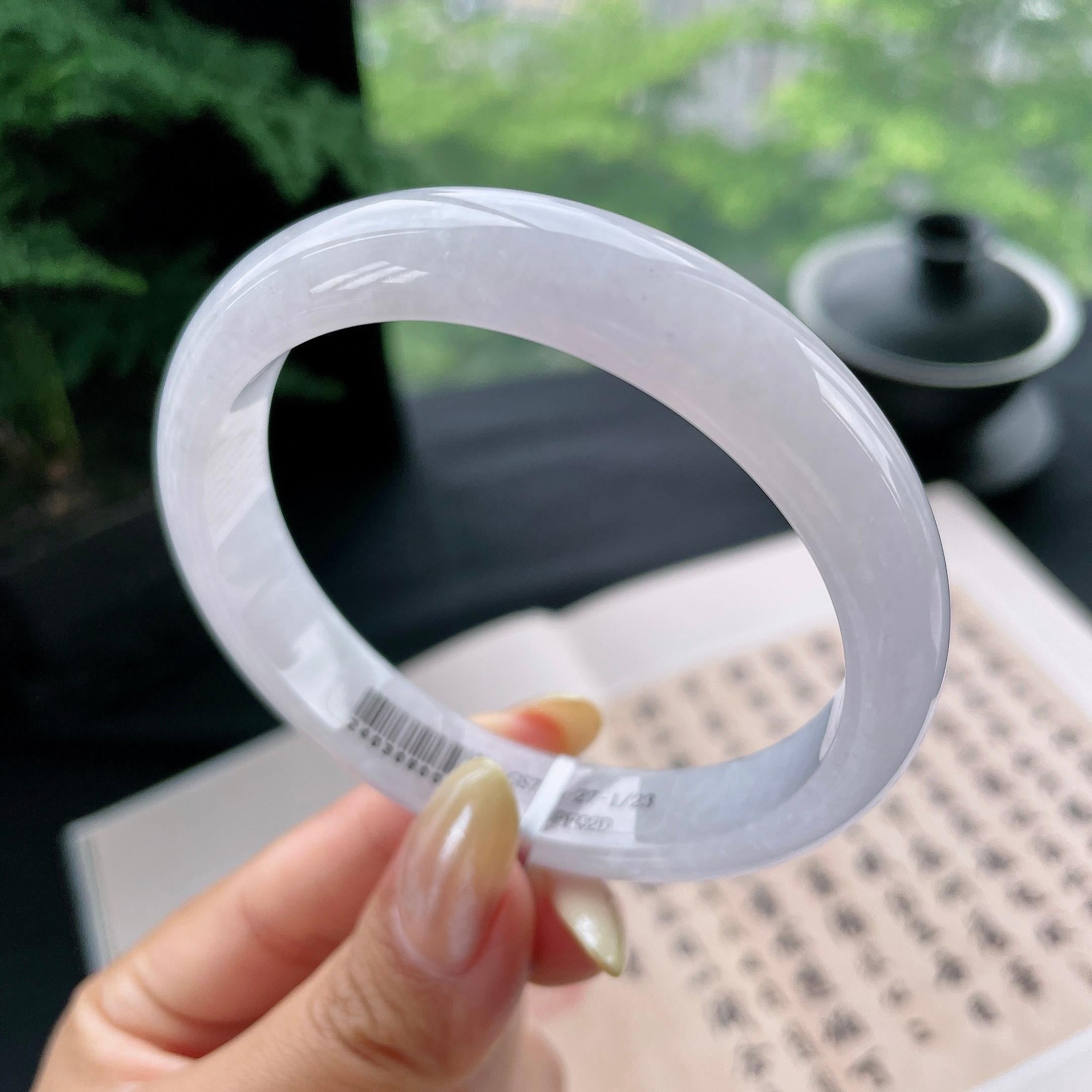 大圈口 细糯种淡紫底正圈平安镯58.7圈 天然缅甸A货翡翠（yc473073）