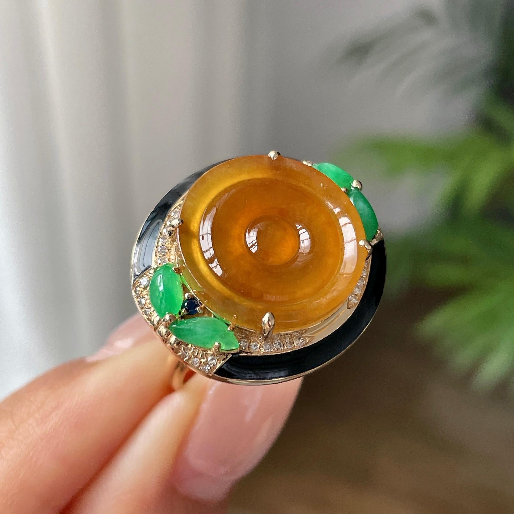 18k金镶冰种黄翡随型戒指         天然缅甸A货翡翠（yc421351）