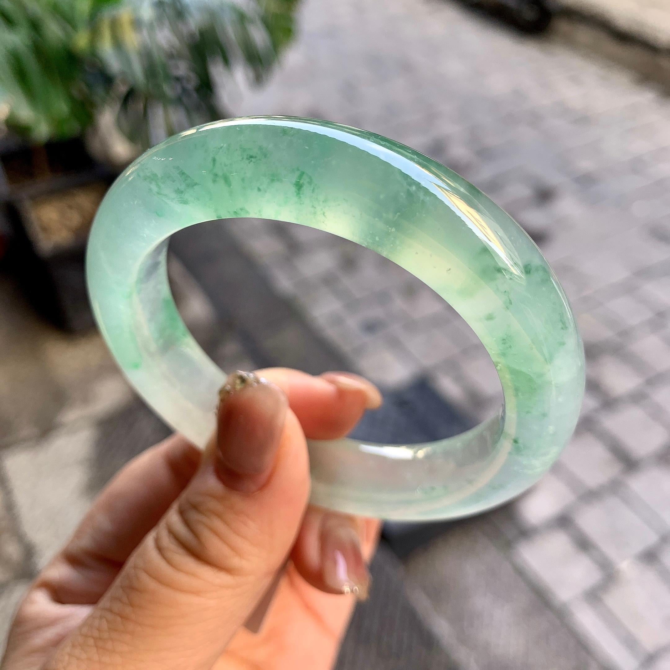 冰种飘花平安镯（55mm）（yc292635）
