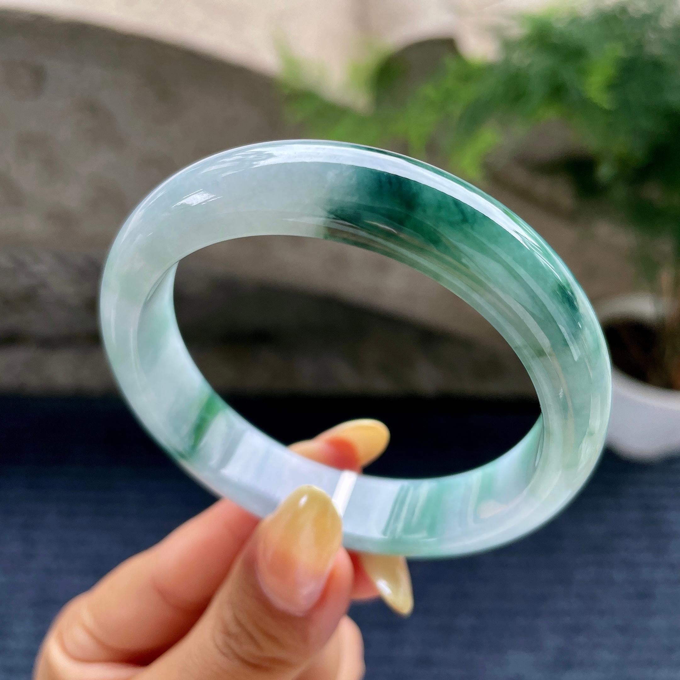 细糯种飘蓝花正圈平安镯55.9圈 天然缅甸A货翡翠（yc489152）