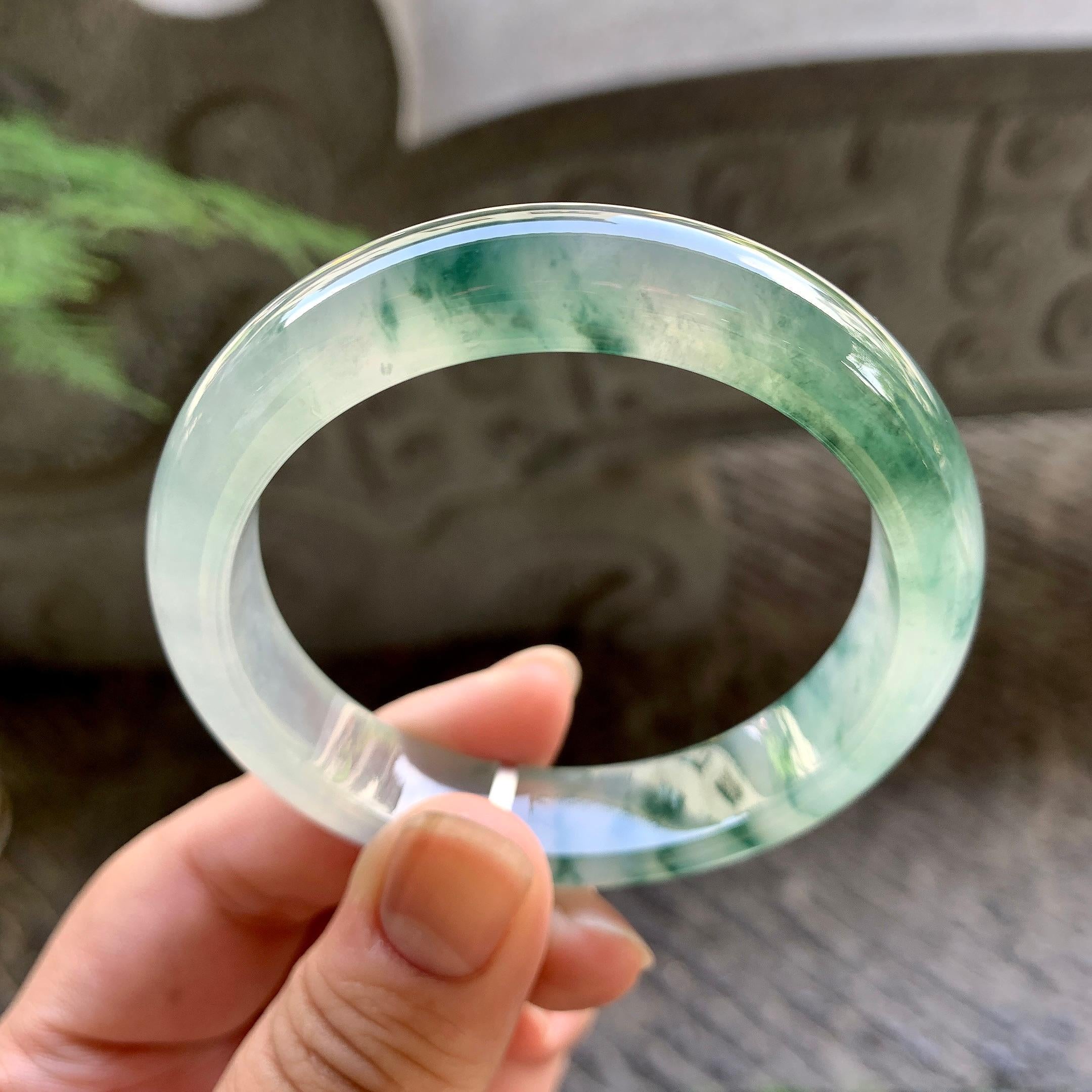 糯冰种飘花平安镯（54.4mm）（yc195346）