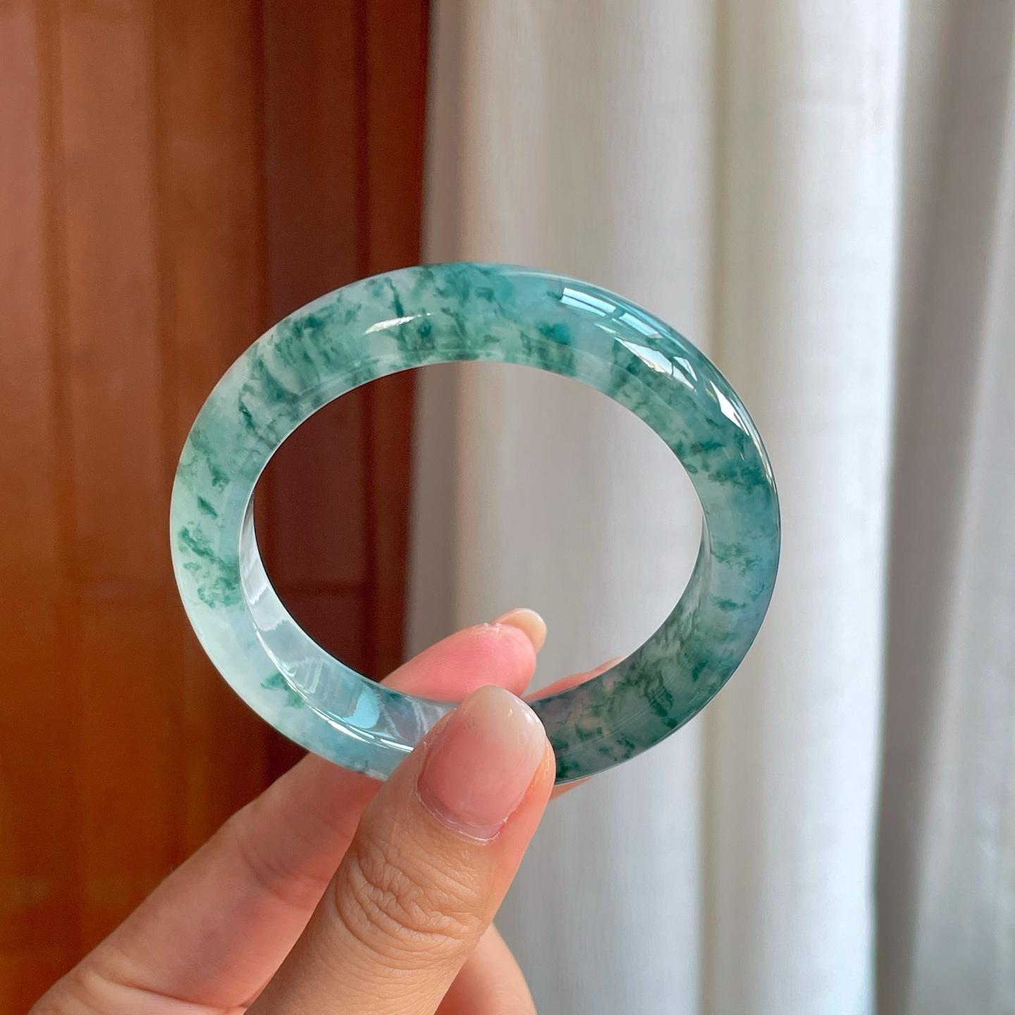 冰种飘花翡翠平安镯（54.5mm）（yc400154）