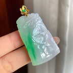 18k金扣糯冰种带色翡翠竹节挂件（yc187605）