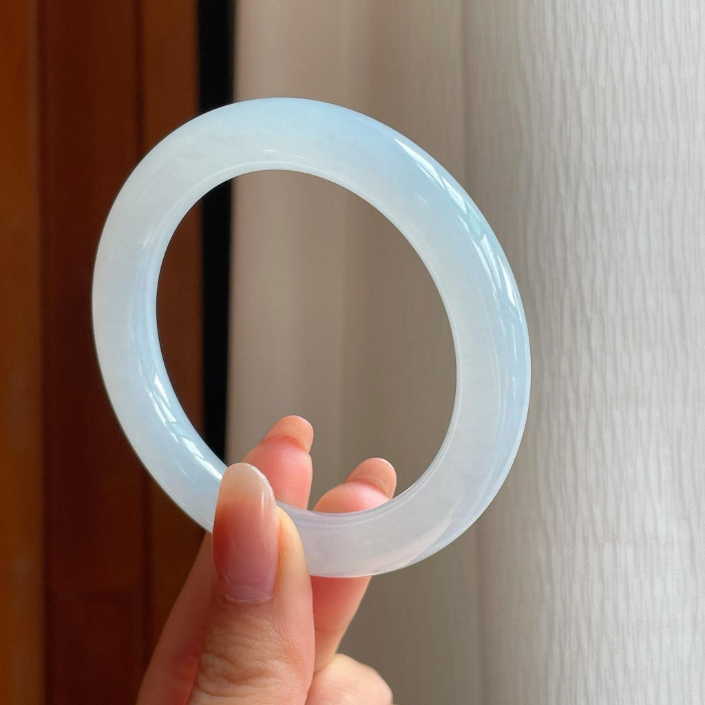冰种白月光翡翠圆条手镯（53.6mm)（yc345583）