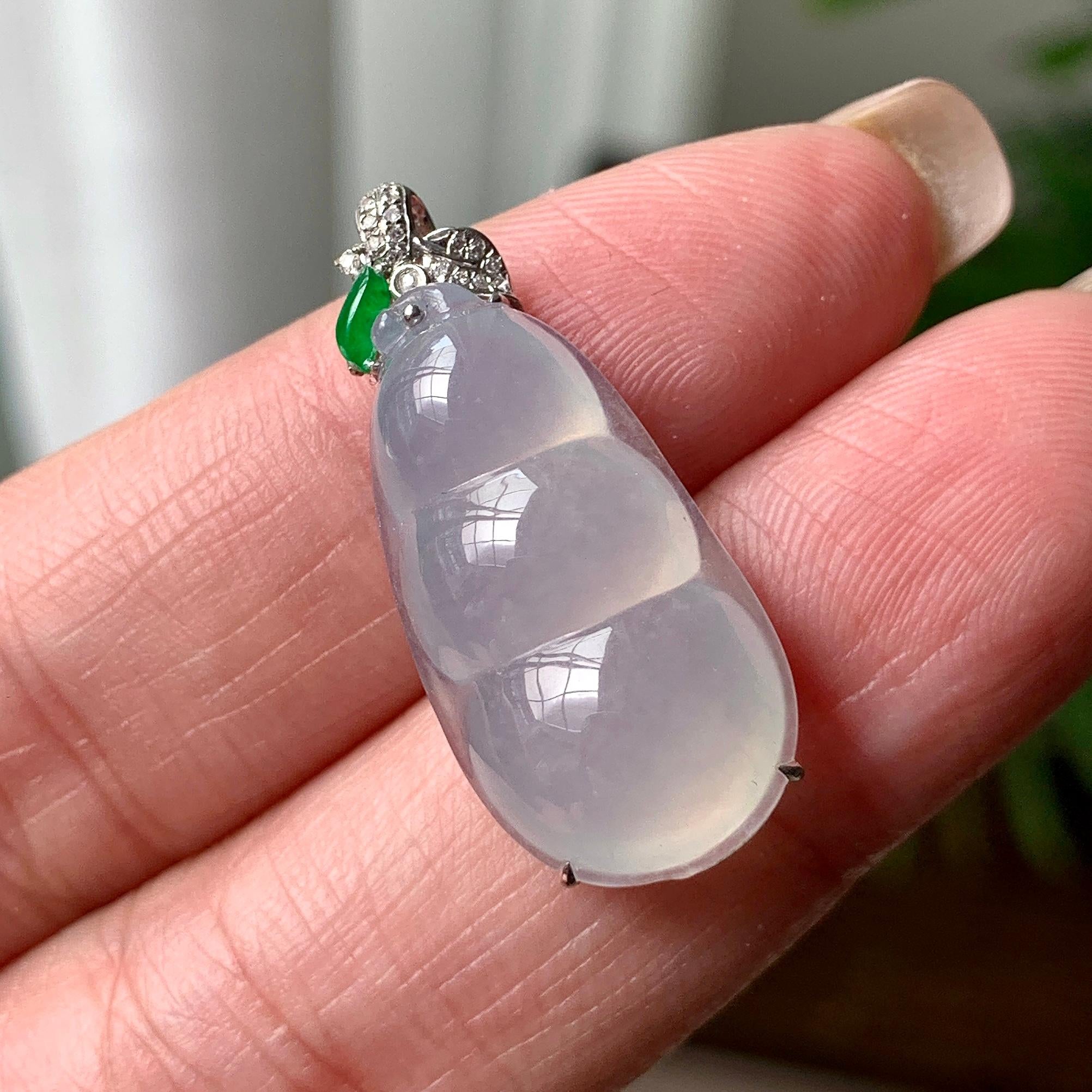 18K金钻镶糯冰种无色福豆吊坠 天然缅甸A货翡翠（yc358896）