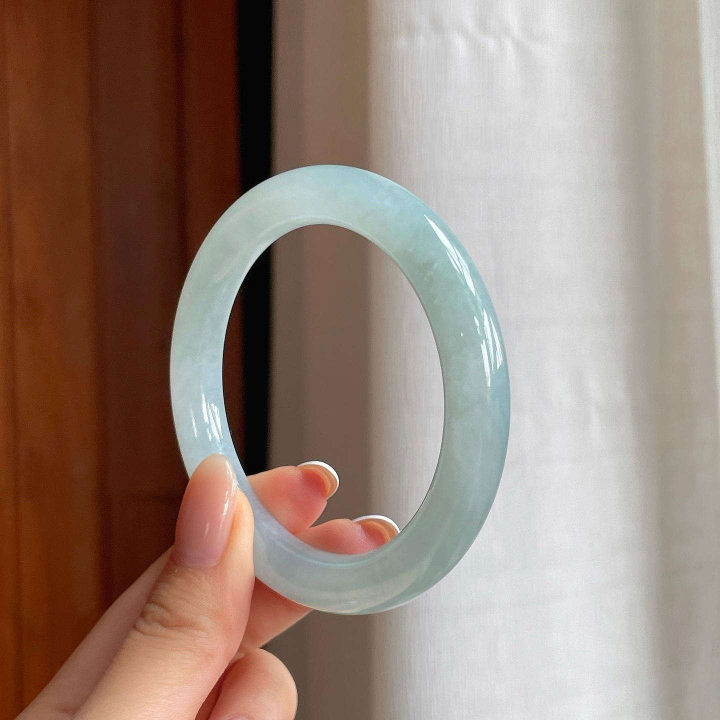 糯冰蓝晴翡翠圆条手镯（55mm)（yc378085）