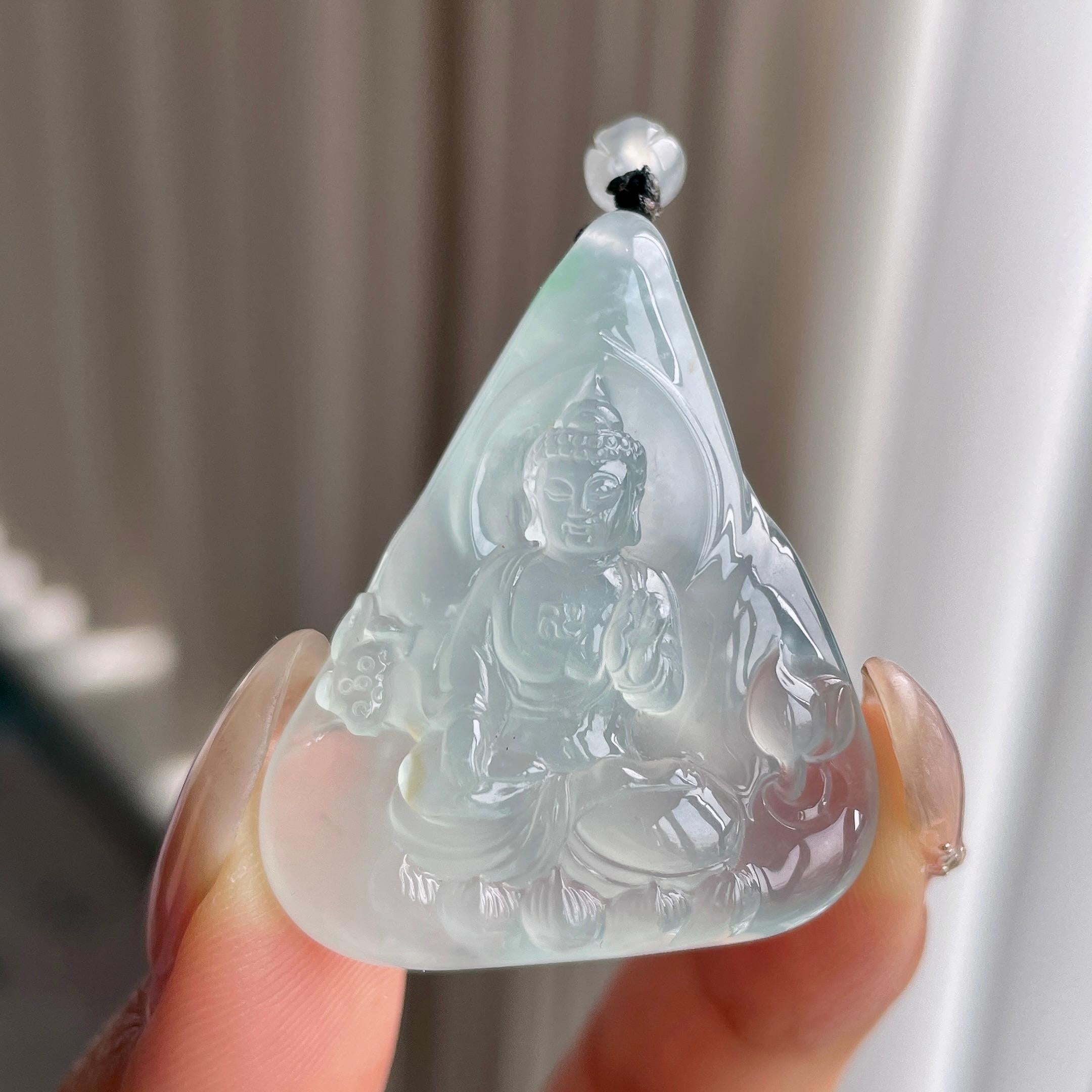 冰种蓝底观音吊坠   天然缅甸A货翡翠（yc350014）