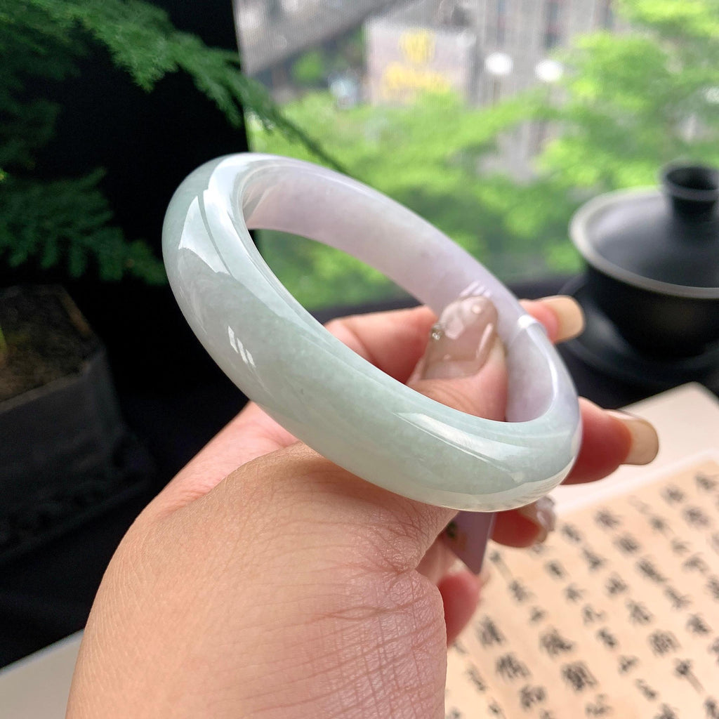 细糯种淡春彩正圈平安镯 54.3圈口 天然缅甸A货翡翠（yc473069）